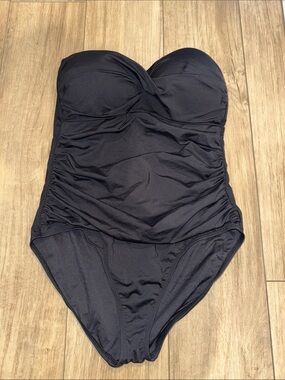 Anne Cole Black Strapless Ruched One-Piece Swimsuit Size 14